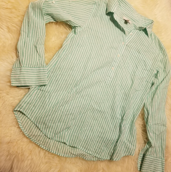 J.Crew Mint green white striped top shirt spring summer Small - Picture 6 of 8